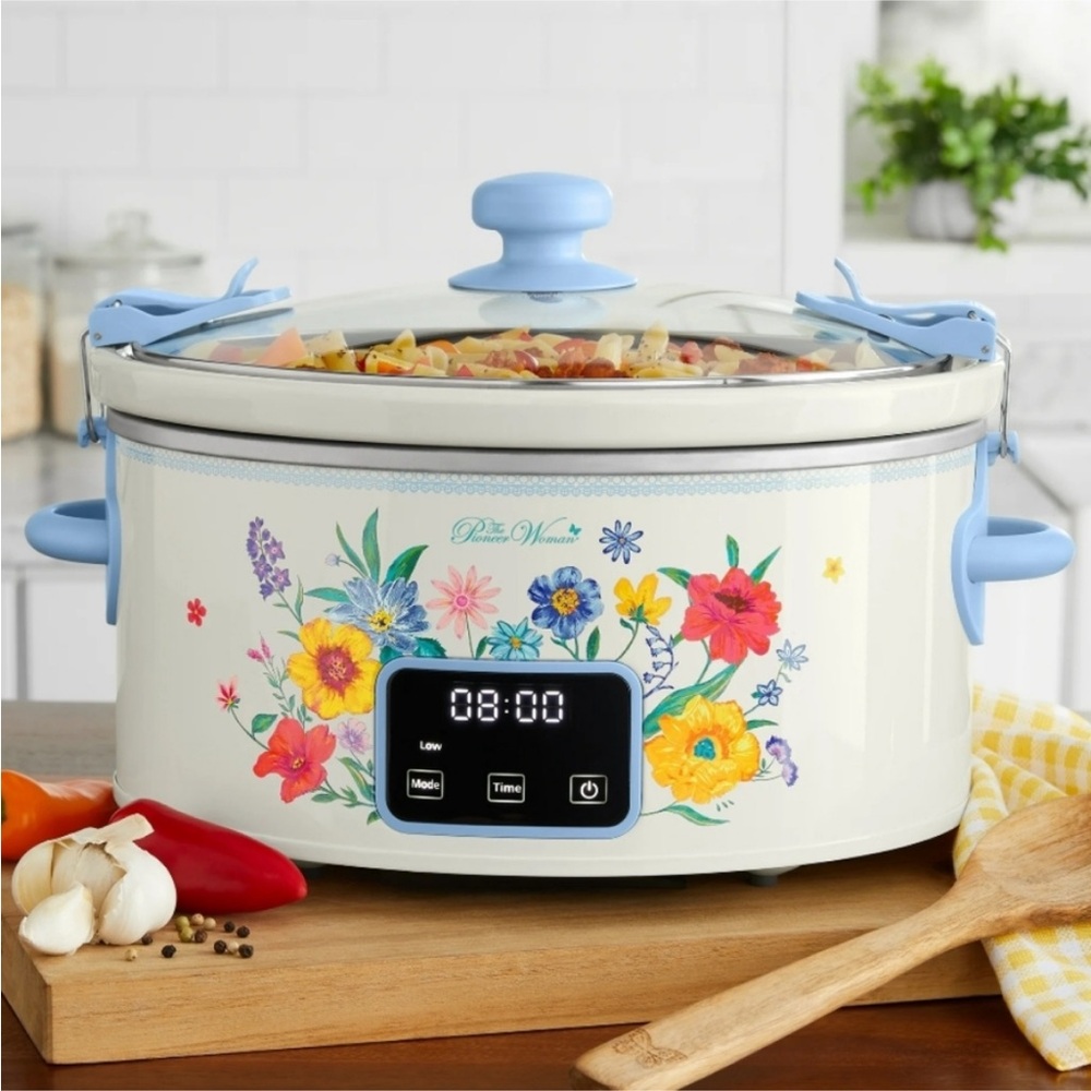 The Pioneer Woman Floral Slow Cooker with Light Blue Accents